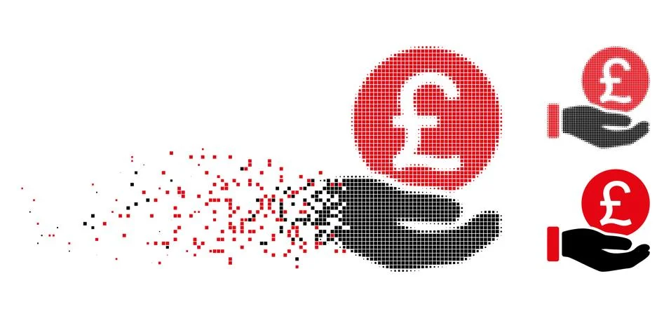Broken Pixelated Halftone British Pound Coin Payment Icon Stock Illustration