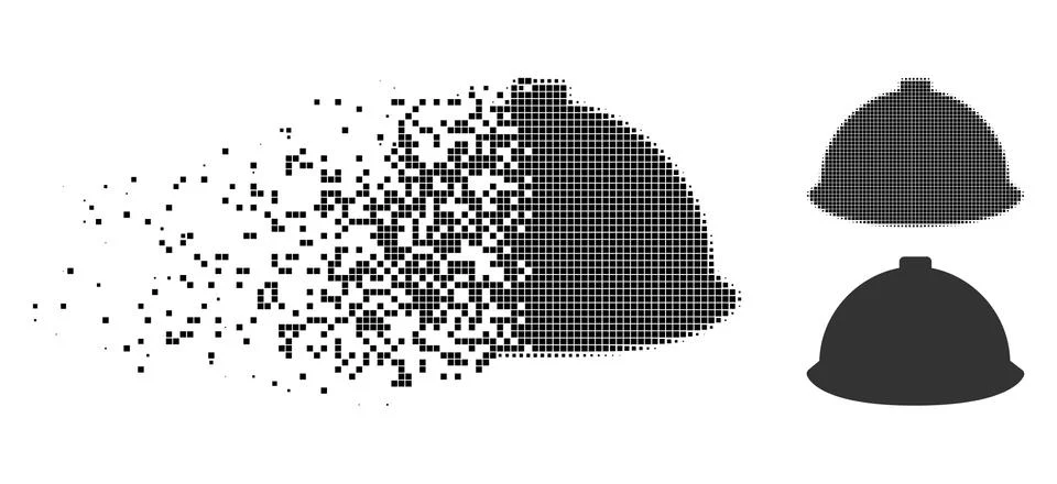 Broken Pixelated Halftone Builder Helmet Icon Stock Illustration