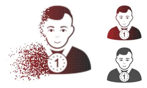 Broken Pixelated Halftone Champion Icon with Face Illustrazione stock
