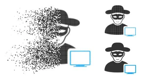 Broken Pixelated Halftone Computer Hacker Icon with Face 库存插图