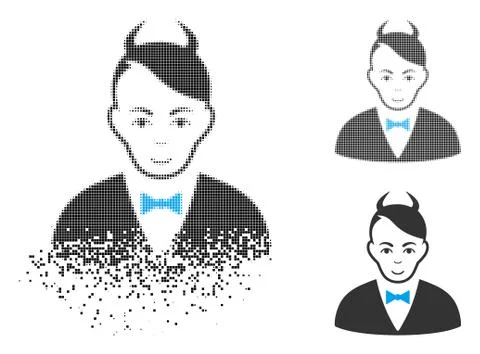 Broken Pixelated Halftone Devil Icon with Face Illustrazione stock