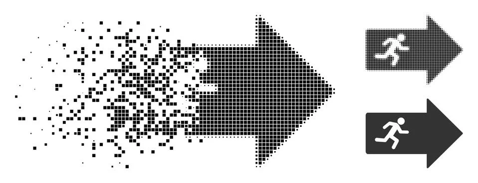 Broken Pixelated Halftone Exit Arrow Icon Stock Illustration
