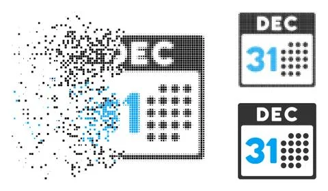 Broken Pixelated Halftone Last Year Day Icon Stock Illustration