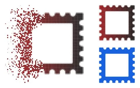 Broken Pixelated Halftone Postage Stamp Icon Illustrazione stock