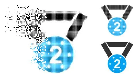 Broken Pixelated Halftone Second Medal Icon Stock Illustration