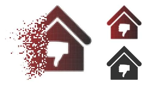 Broken Pixelated Halftone Thumb Down Building Icon Ilustración de archivo