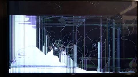 A broken plasma TV screen Video stock 257579915