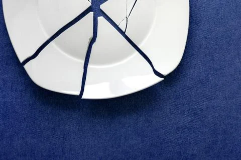 Broken Plate. White Shards, splinters Stock Photos