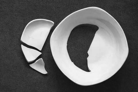 Broken Plate. White Shards, splinters Stock Photos