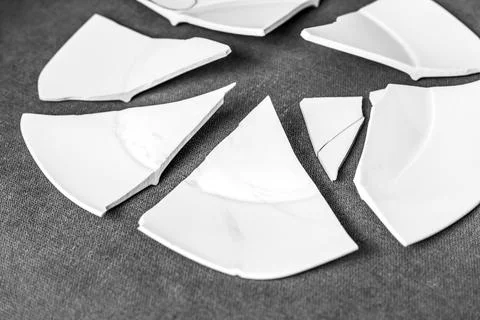 Broken Plate. White Shards, splinters Stock Photos