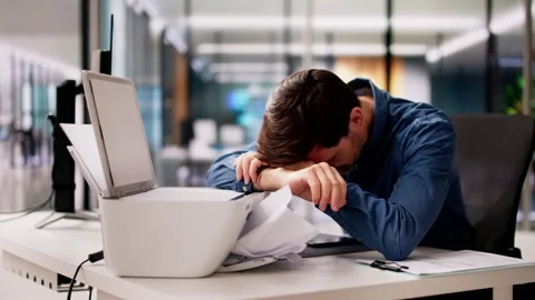 Broken Printer Problem. Man Tried Stock Footage 272164865