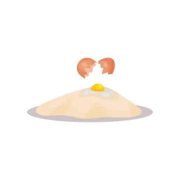 Broken raw egg and flour, baking Ingredients vector Illustration on a white Stock Illustration