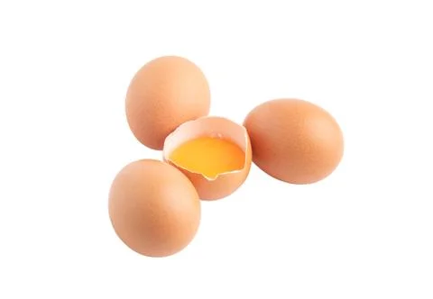 Broken raw egg isolated on the white background Foto stock