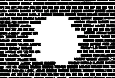Broken realistic old black brick wall concept on transparent background. A hole Stock Illustration