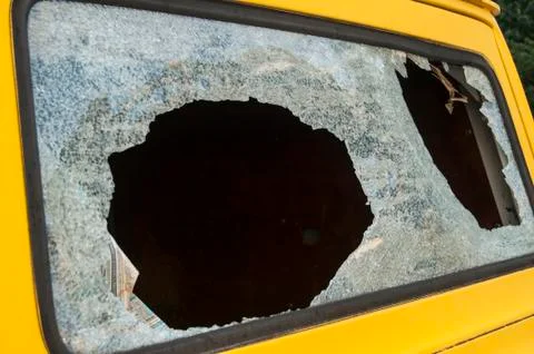 Broken rear van window Stock Photos
