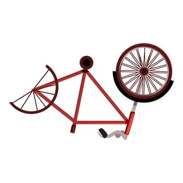 Broken red bicycle lying on the ground with bent wheel Stock Illustration