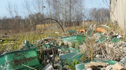 Broken red bricks with glass Video stock 57322886