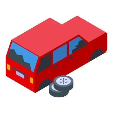 Broken red car body missing wheels and windshield Stock Illustration