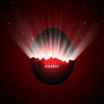 Broken red easter egg and universe. Light space stars from cracks in easter egg Stock Illustration