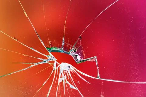Broken red glass window Stock Photos