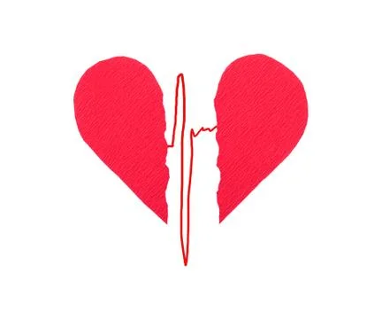 Broken red heart with ecg Stock Photos