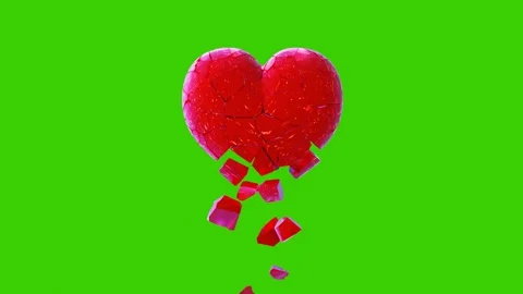 Broken red heart falls apart piece by piece on the green screen background Stock Footage 246782819