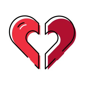 Broken red heart icon representing love and loss Stock Illustration