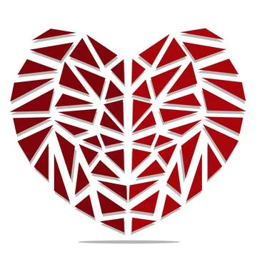 Broken red heart on the set of triangles Stock Illustration