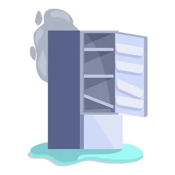 Broken refrigerator leaking and smoking, appliance malfunction Stock Illustration
