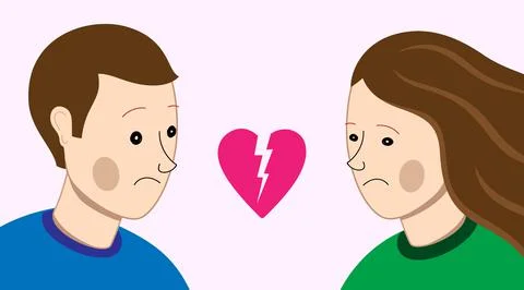 Broken relations concept vector illustration. Cartoon couple with sad faces Ilustração Stock