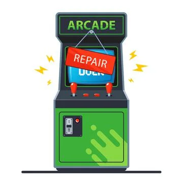 Broken retro arcade machine. flat vector Stock Illustration