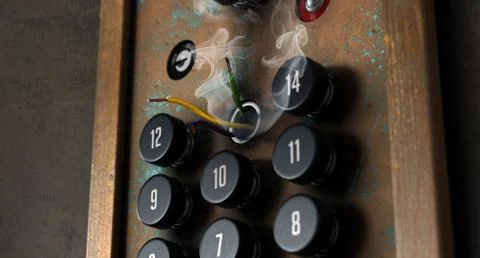 Broken Retro Elevator Control Panel Stock Illustration