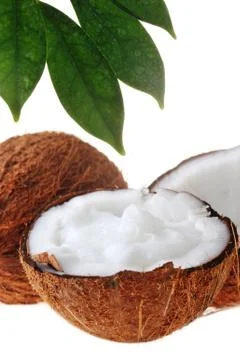 Broken ripe coconut Stock Photos