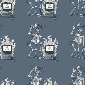 Broken robot and broken computer seamless pattern 스톡 일러스트