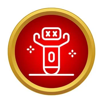 Broken robot icon in a red and gold button Stock Illustration