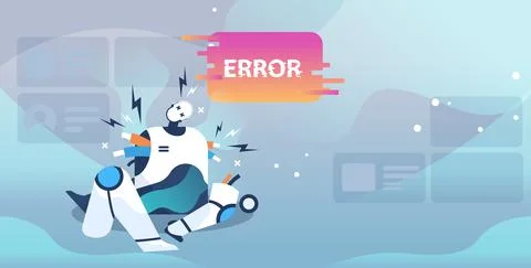 Broken robot showing error artificial intelligence failures overloaded concept Stock Illustration