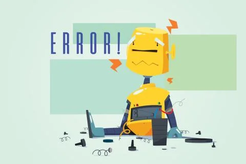 Broken Robot Showing Error Concept Illustration Illustrazione stock