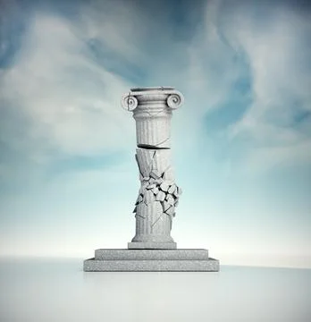 The broken Roman column suggesting failure or unsustainability. Stock Illustration