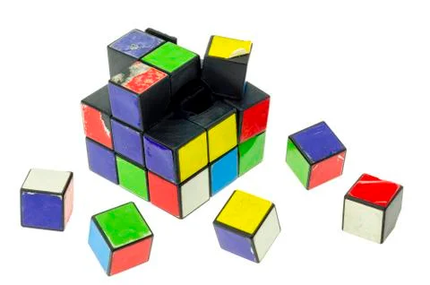 Broken rubiks cube puzzle Stock Photos
