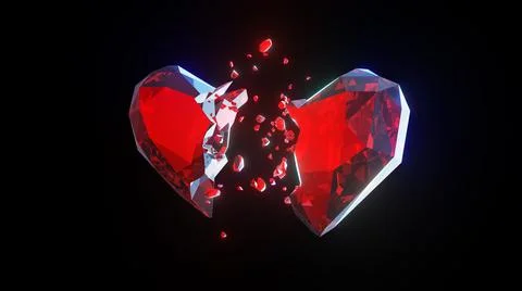 Broken Ruby Crystal heart on dark background 3d render Stock Illustration