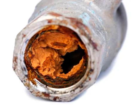 Broken &amp; rust blocked pipe Stock Photos