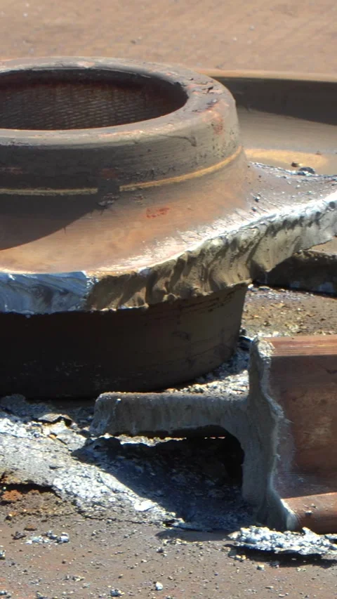 Broken Rusty Metal Train Wheel Cut in Scrap Yard Stock Footage 346694613