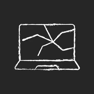 Broken screen chalk white icon on black background Stock Illustration