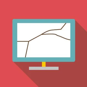 Broken screen of computer icon, flat style Illustrazione stock