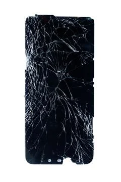 Broken screen isolated on a white background, cracked screen phone isolated.. Stock Photos