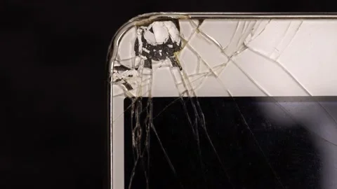 Broken screen of a white smartphone. Macro video slider Stock Footage 152554402