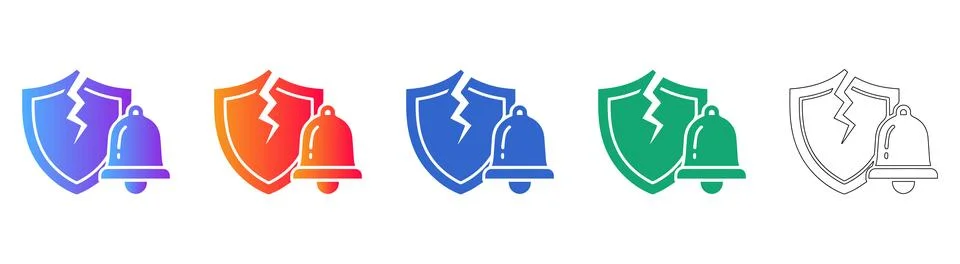 Broken Security Shield and Alert Bell Icons Stock Illustration