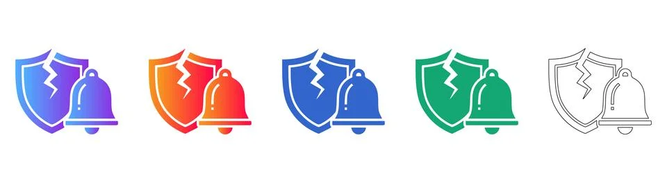 Broken Security Shield and Notification Icons Stock Illustration