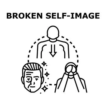Broken self image concept showing low self esteem and aging anxiety Stock Illustration