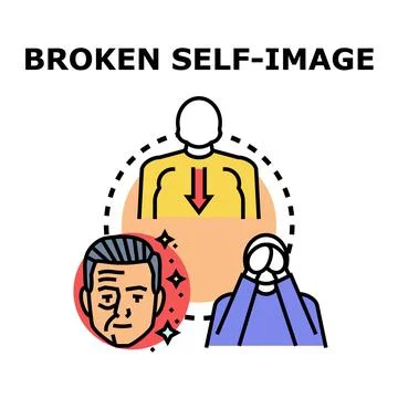 Broken self image concept showing low self esteem and aging anxiety Stock Illustration